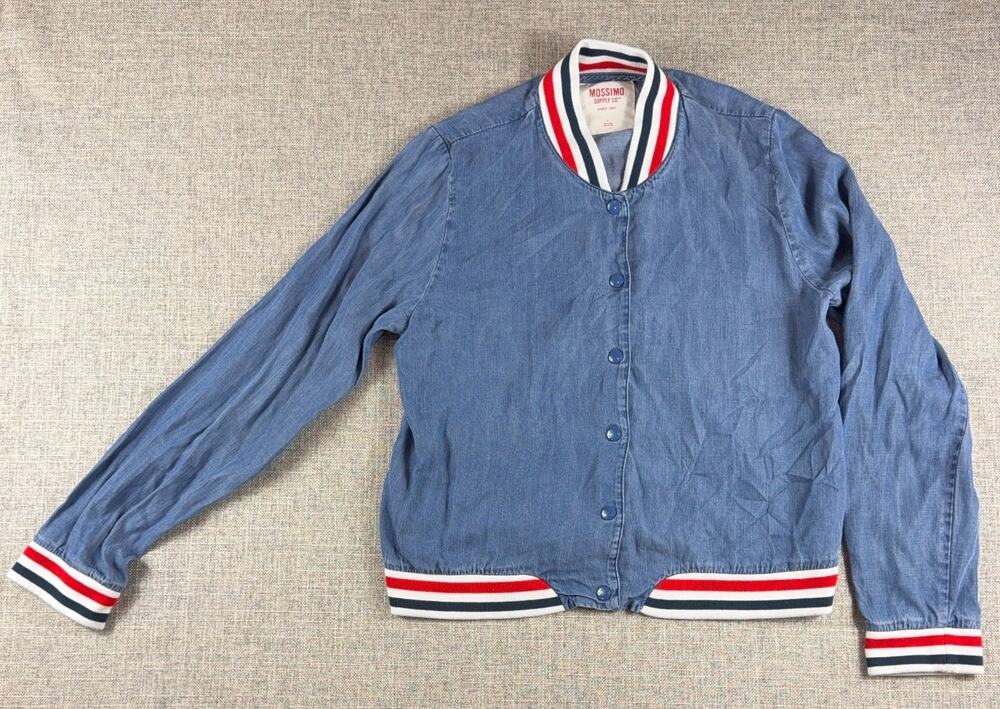 Mossimo Blue Chambray Varsity Bomber Jacket L Americana Striped